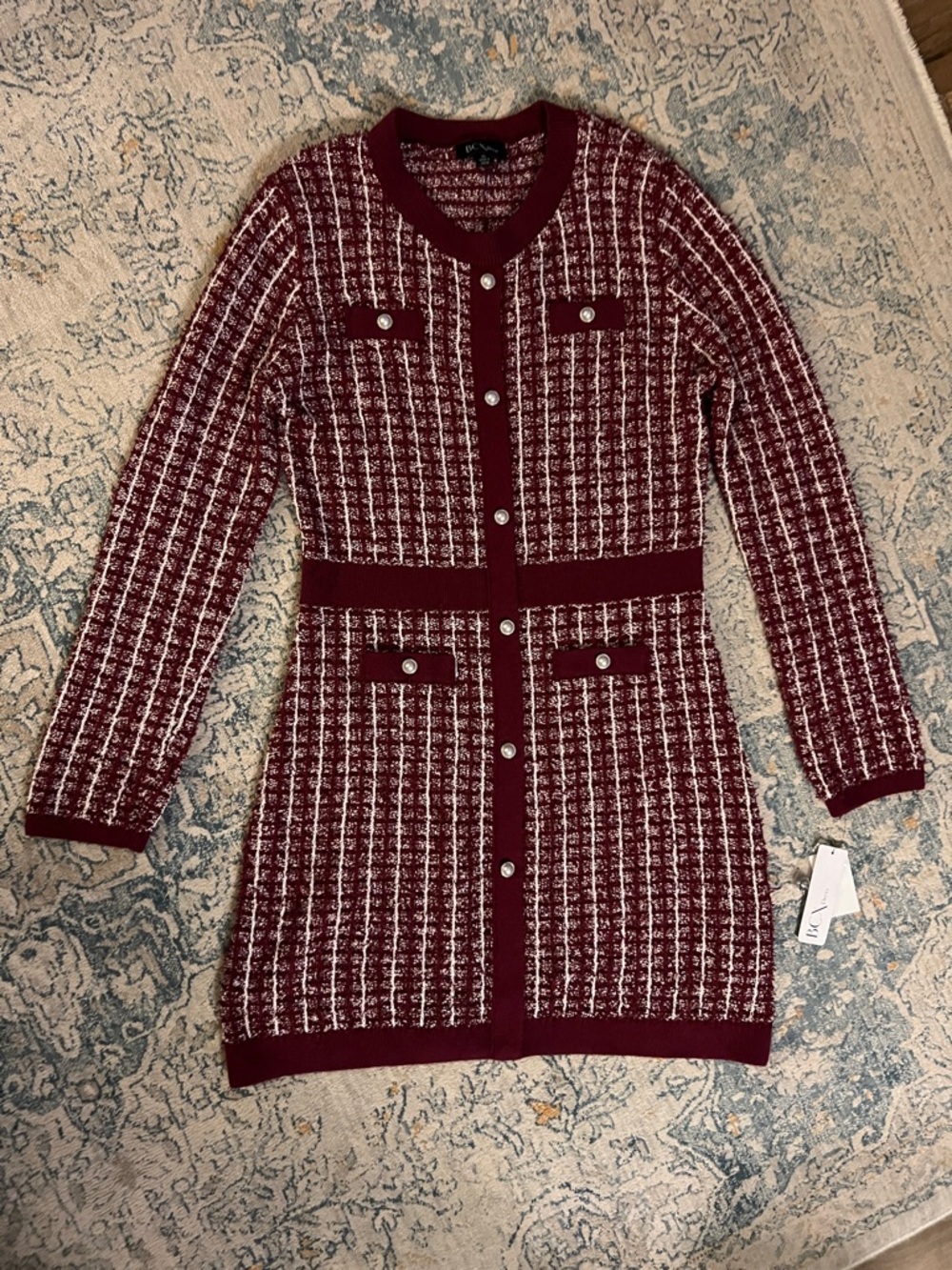 BCX Burgundy and White Tweed Button-Front Dress XL (stretchy, new, so pretty!)